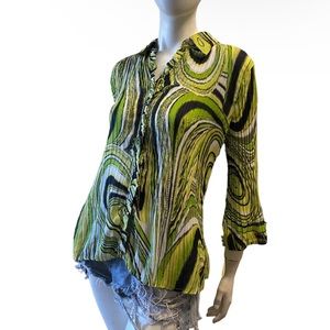 Vintage Y2K 70s Inspired Crinkled Texture Bell Sleeve Blouse Sz L